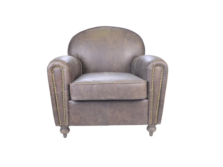 Antique European-Style Leather Living Room Chair with Rivet Accents