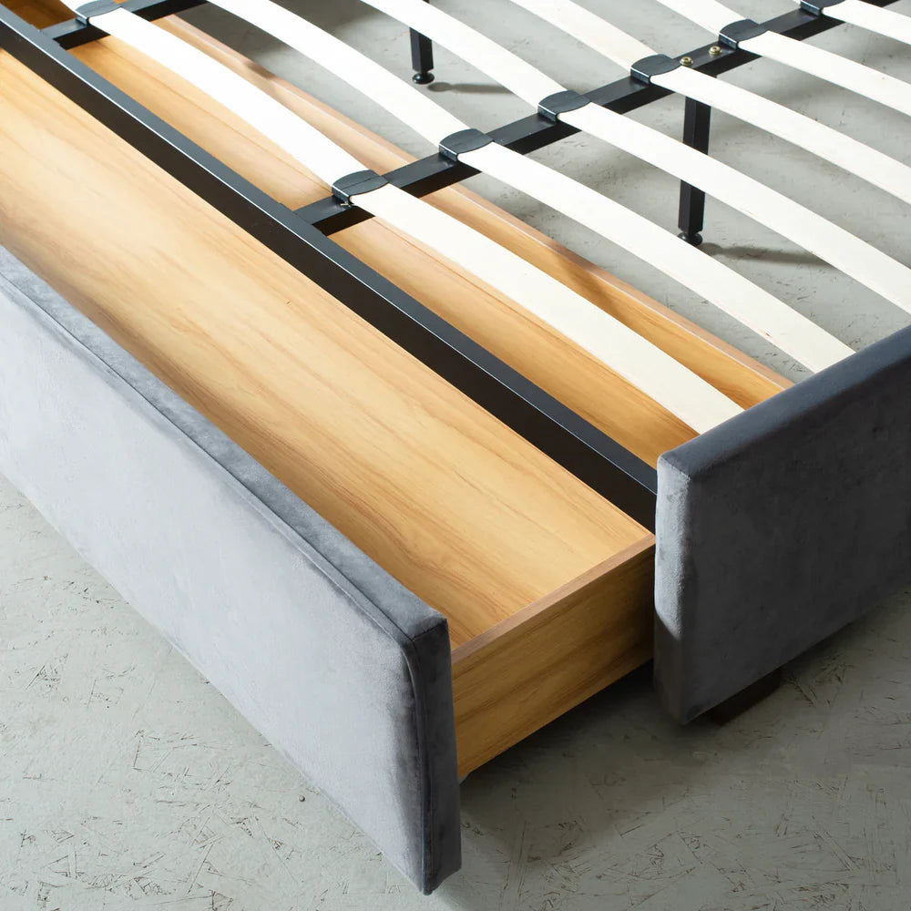 AMARA — Grey Fabric Bed with Storage