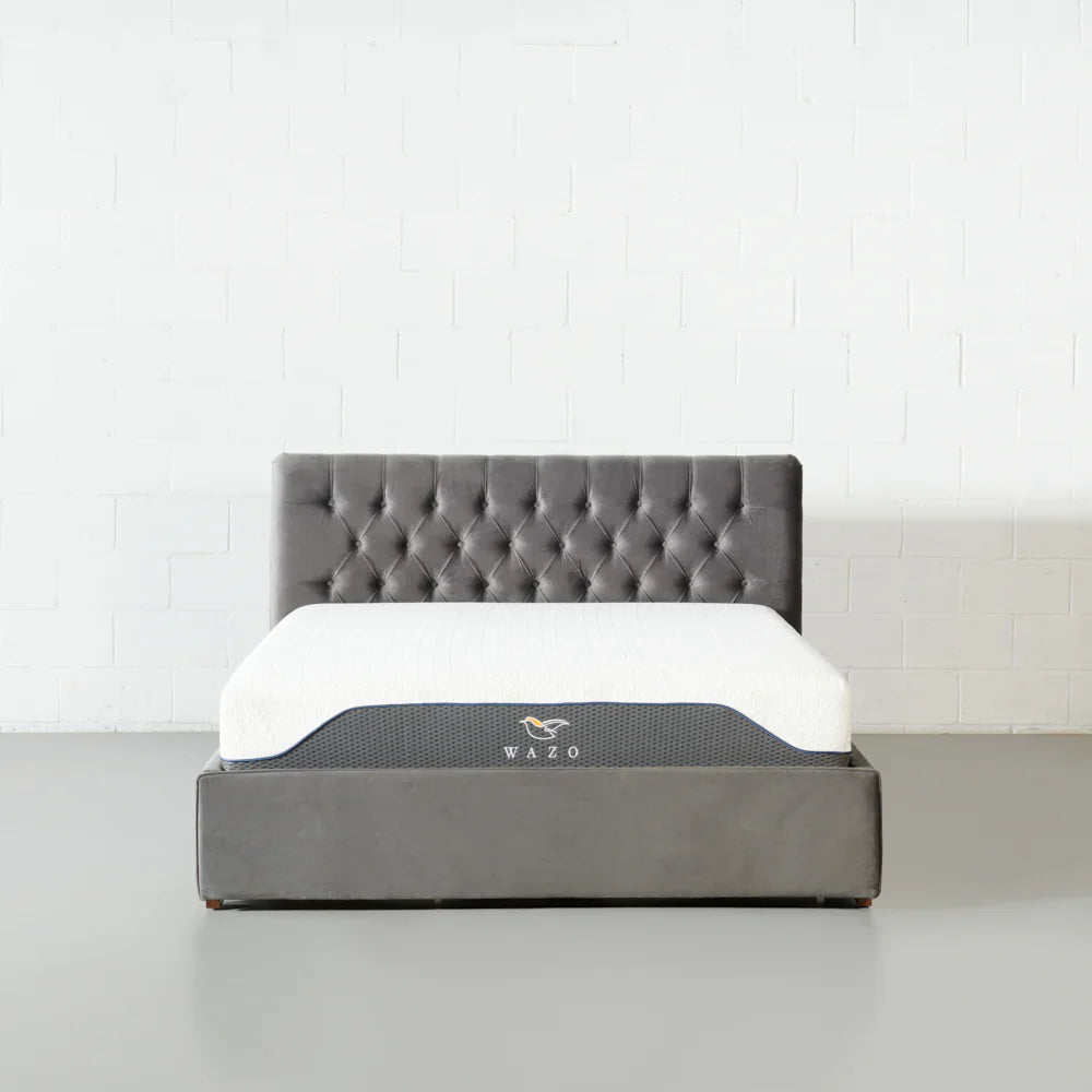 AMARA — Grey Fabric Bed with Storage