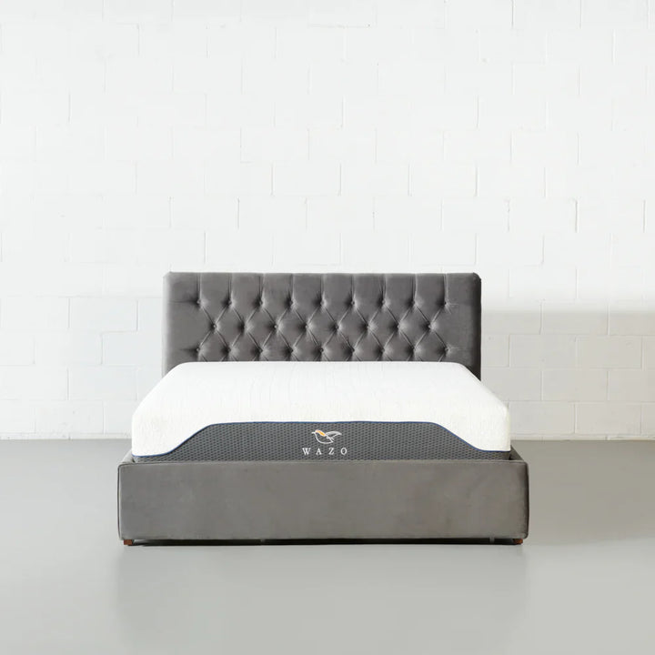 AMARA — Grey Fabric Bed with Storage