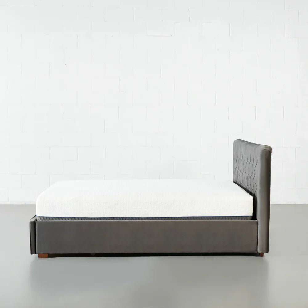 AMARA — Grey Fabric Bed with Storage
