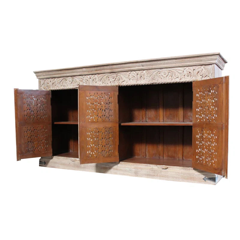 Solid Mango Wood CNC Work Sideboard Cabinet