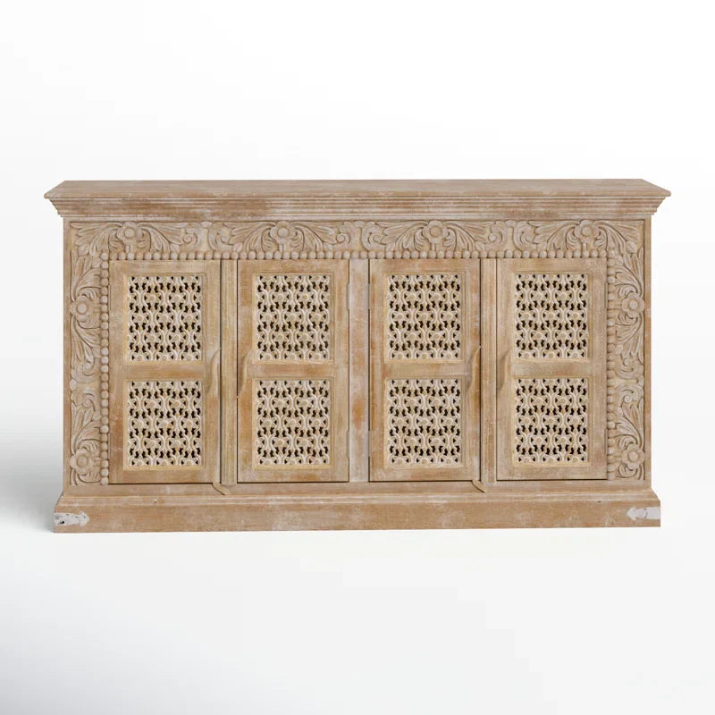 Solid Mango Wood CNC Work Sideboard Cabinet