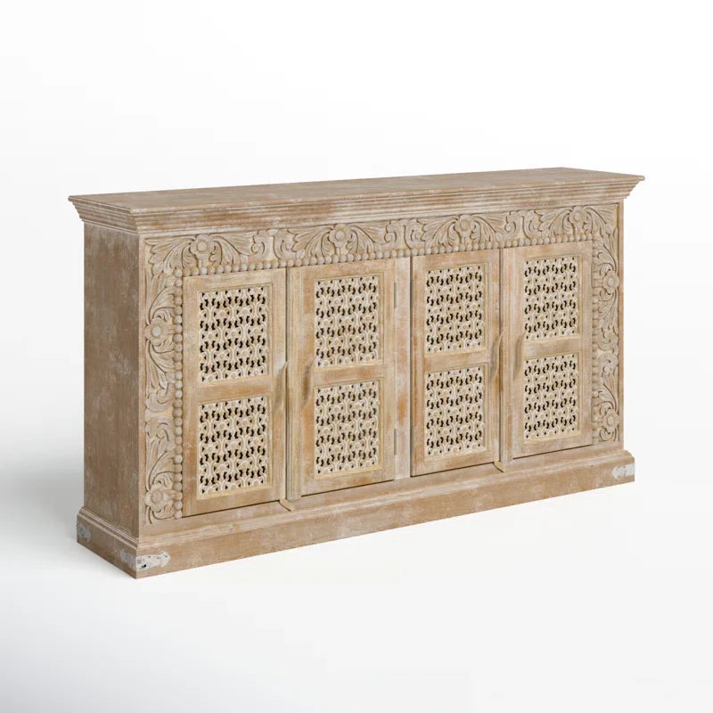 Solid Mango Wood CNC Work Sideboard Cabinet